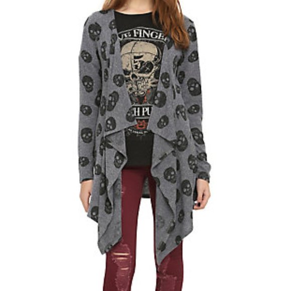 Hot Topic Sweaters - GREY & BLACK SKULL HACCI GIRLS FLYAWAY CARDIGAN, M